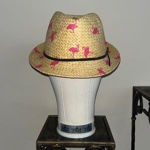 Aldo Pink Flamingos Straw Fedora Size S/M